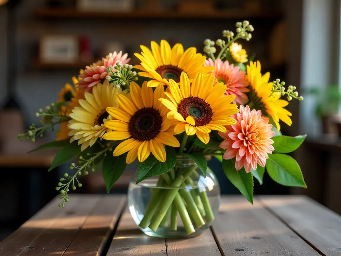 Kaunis kukka-asetelma kukkakaupasta